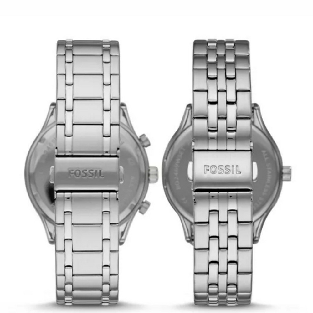 Fossil Couple Gift Set Fenmore White Face Silver - Picture 3 of 3